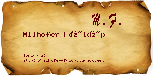 Milhofer Fülöp névjegykártya